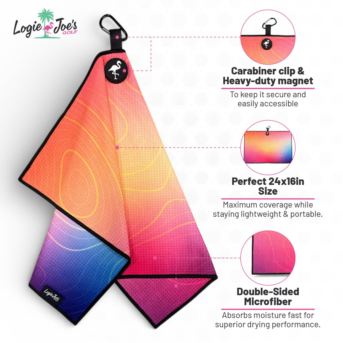 Purple Dino Chicken Nugget Golf Towel | 24” x 16” Microfiber Towel | Magnetic Clip & Carabiner | Premium Golf Accessory
